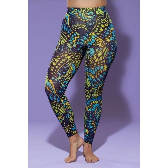 YITTY Pants - NEW Yitty Mesh Me Smoothing High Waist Legging Green Yellow Blue Butterfly Print